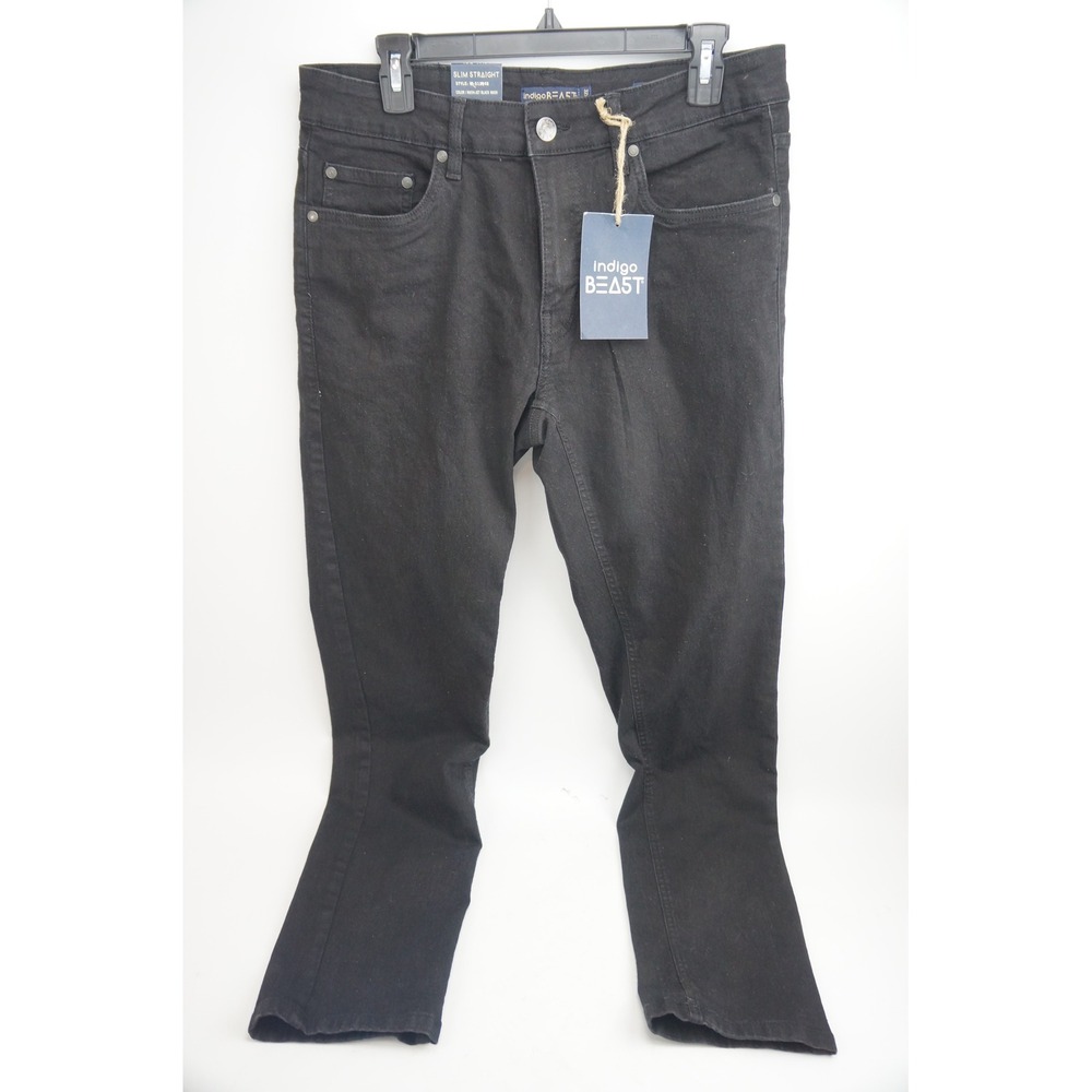 Indigo Beast Slim Straight Jeans 32W x 32L Jet Black Wash IB-512048 New
